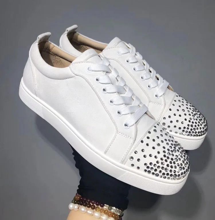 

Luxury Designer Lace-up Round Toe for Men White Red Bottom Low Chunky Sneakers Casual Couple Flat Skate Shoes
