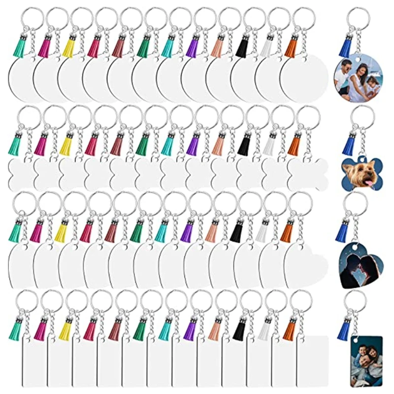 

160Pcs Blank Keychains Set 40Pcs MDF Keychain Blanks 40Pcs Leather Tassels 40Pcs Keychain Rings 40Pcs Open Jump Rings L41B