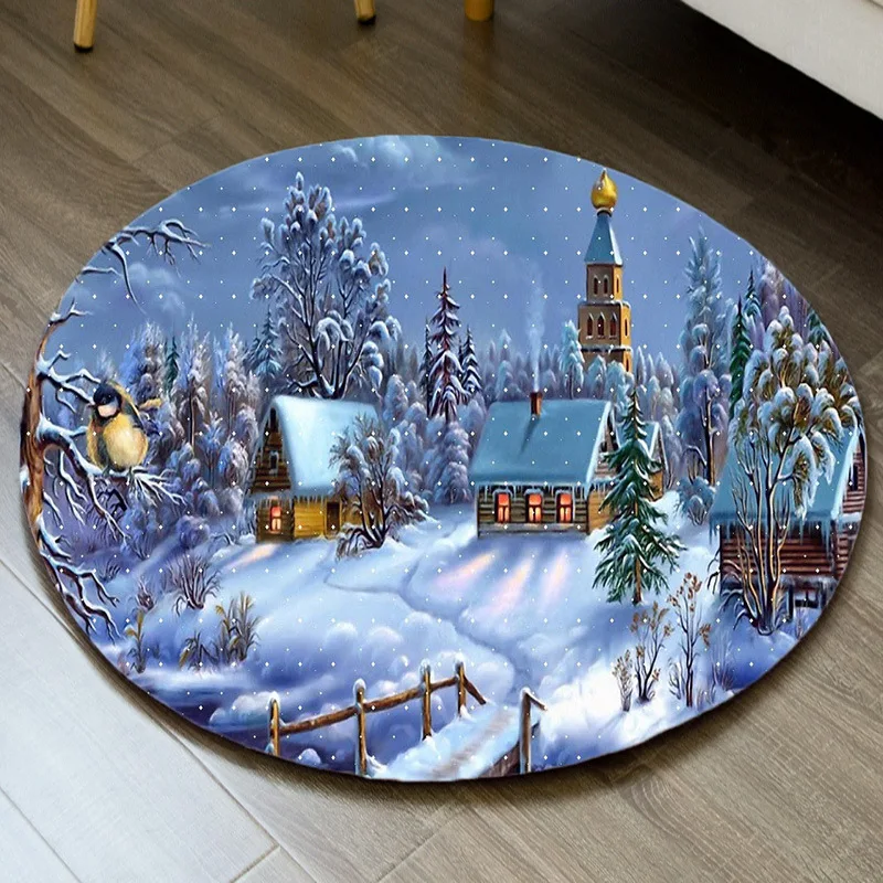 

Merry Christmas Santa Carpet Children Play Bedroom Mat Round Living Room Carpets Xmas 3D Chair Mat Kitchen Area Rug Doormat