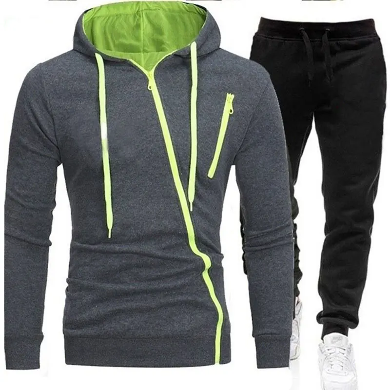 

2021 New European And American Men's Hoodie Two Piece Long Sleeve Zipper Shirt Sports Spring And Autumn Men's Casual Suit