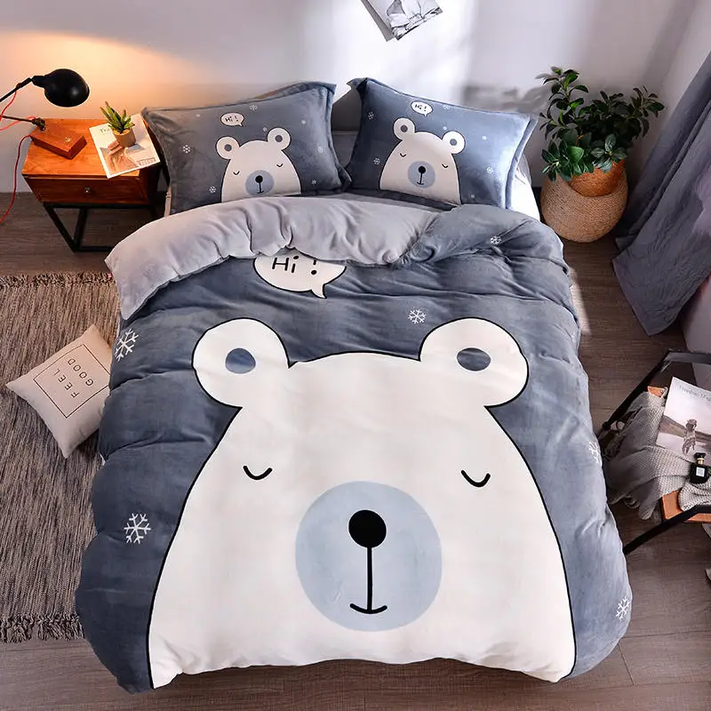 Фланелевый Комплект постельного белья для детей Постельное Белье сна с медведем