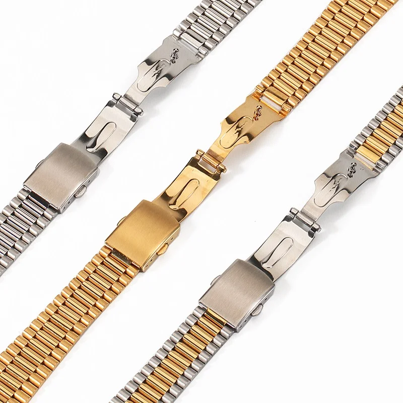 

12mm 14mm 16mm 18mm Stainless Steel Silver Gold Watchband for Women Men's Bracelet Wristband Replacement Accessories