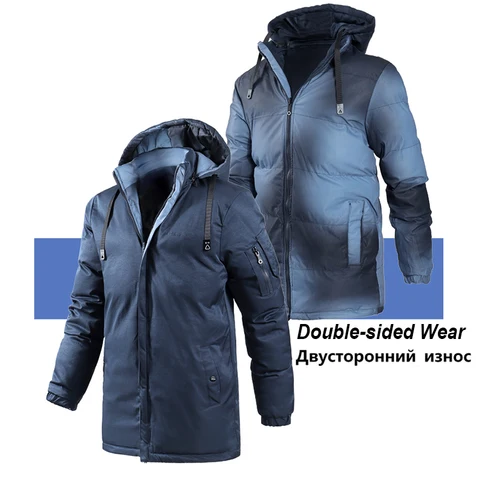 Мужская длинная теплая куртка с толстым капюшоном, парка на осень и зиму, мужская верхняя одежда, ветрозащитная двухсторонняя одежда, парки для мужчин, 2021