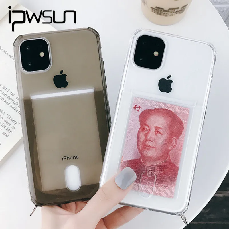 Прозрачный чехол IPWSOO для телефона с держателем карт iPhone 11 Pro Max X XS XR Xs мягкий из ТПУ