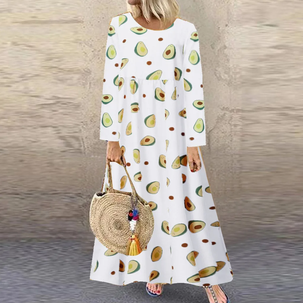 JAYCOSIN 2019 Новое винтажное женское платье с принтом авокадо Макси размера плюс