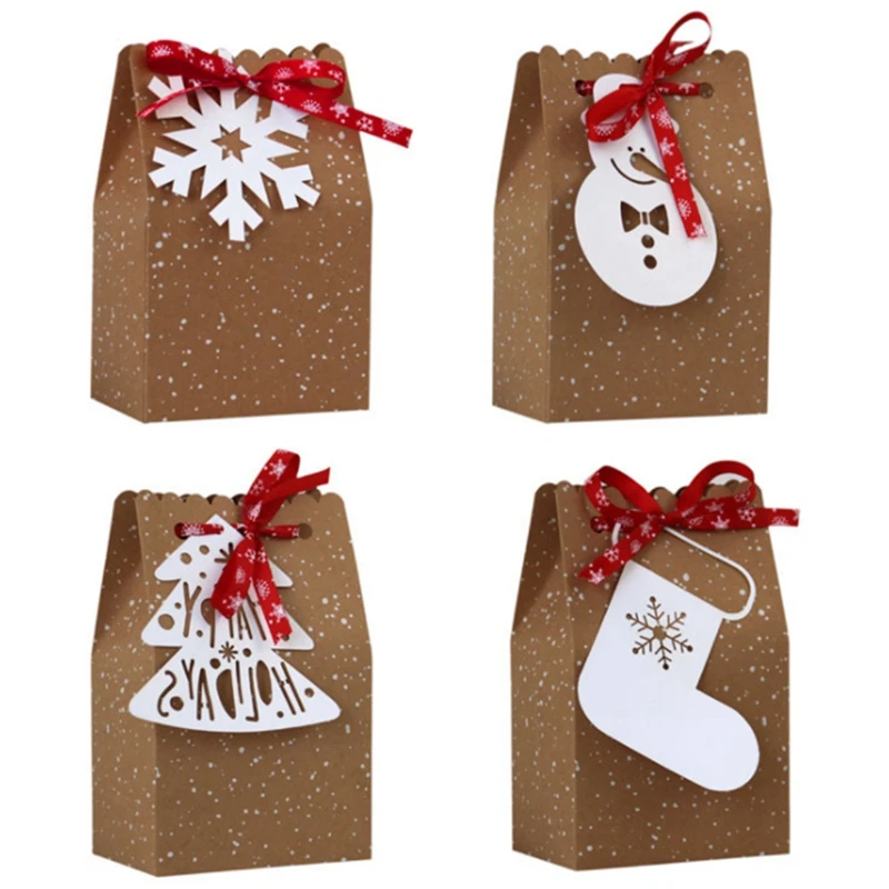

24Pcs Kraft Paper Bag Envelope Biscuit Packaging Box Christmas Hanging Card Snowflake White Dot Kraft Paper Candy Bag