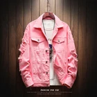 Куртка мужская джинсовая с отворотом, простой облегающий пиджак из денима, пальто с длинным рукавом, с дырками, осень