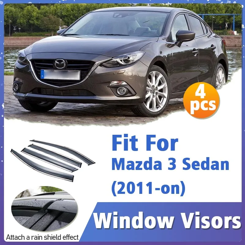Window Visor Guard for Mazda 3 M3 Sedan 2011-on Vent Cover Trim Awnings Shelters Protection Sun Rain Deflector Auto Accessories