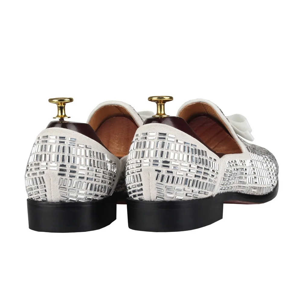 Мужские замшевые мокасины на плоской подошве белые туфли Стразы без застежки