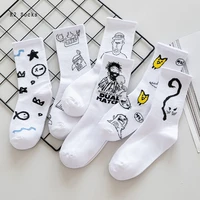new printed painting graffiti socks high cotton funny hip hop harajuku white streetwear skateboard soft fashion men women socks