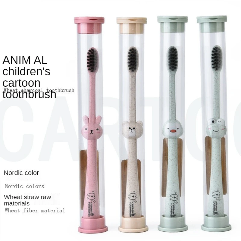 

Hot 1 pc Cartoon Animal Children Toothbrush Random Style Natural Wheat Straw Safety Oral Care Nano-antibacterial Mini Heads