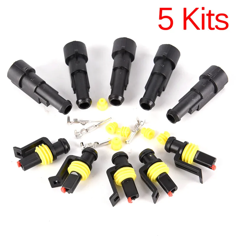 Hot sale 5set Car Motorcycle 1 Pin Way Sealed Waterproof Electrical Wire Auto Connector Plug Set for HID LED Light fog lamp