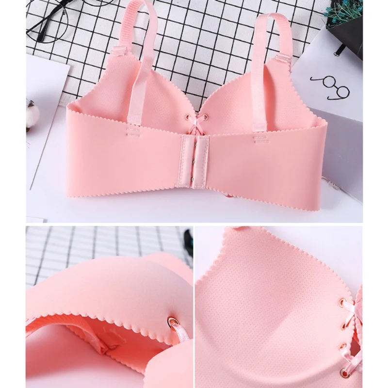 

Women Sexy Bra Push Up Seamless Solid Color Bras Brassiere Gather Adjustable Intimates Lace Up Bras