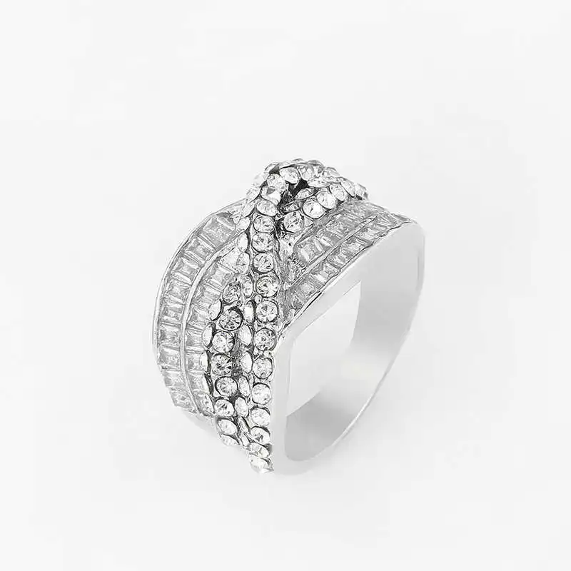 

Size 5-12 Ring Fashion Women Cross Cocktail CZ Cubic Criss Band Crystal