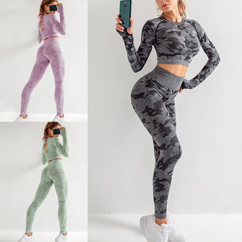 

Yoga Clothing Set Long Sleeve Crop Top High Waist Athletic Legging Outfits Soft Blend Sports Suits Fitness Clothes Sportswear