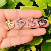 5pcs mom heart charm pendants for jewelry making mothers day gift cubic zirconia bling women bracelet necklace accessory supply