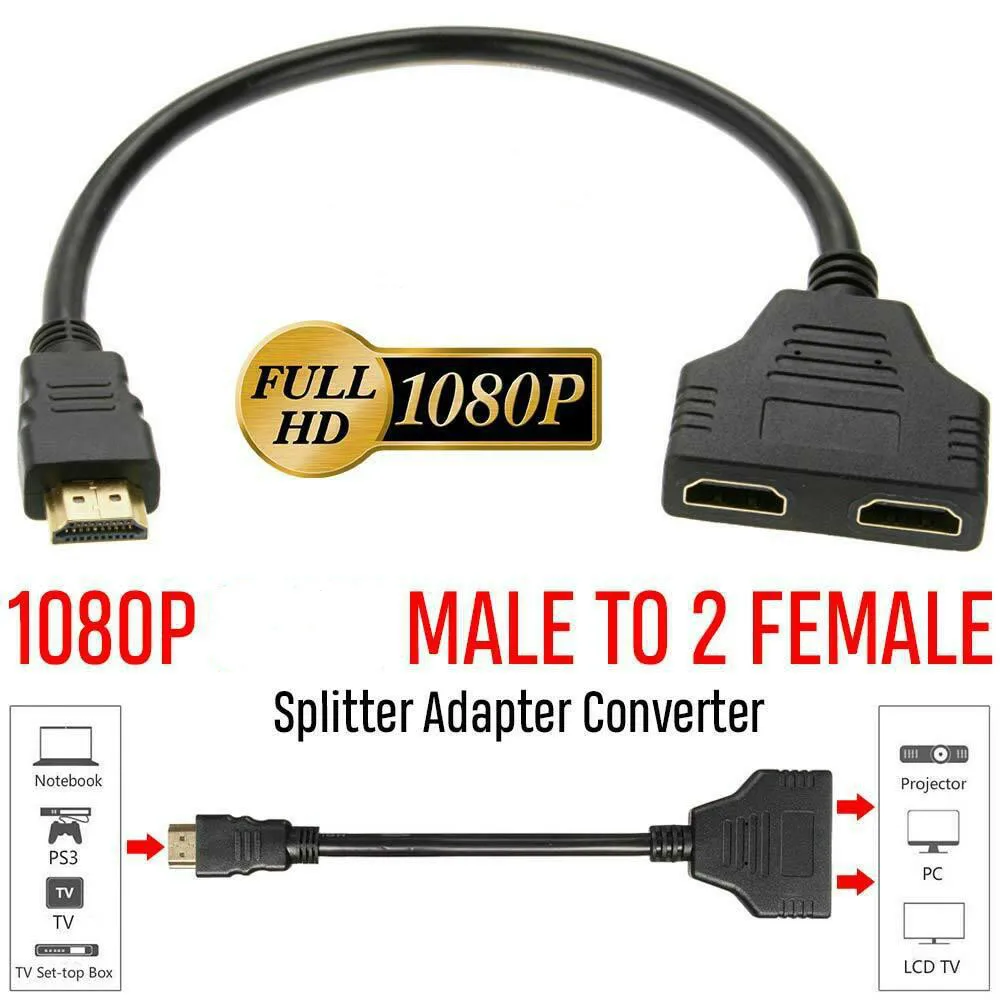 HDMI-совместимый разветвитель 1080P переходник-переходник штырь-гнездо для HDTV 1 вход 2