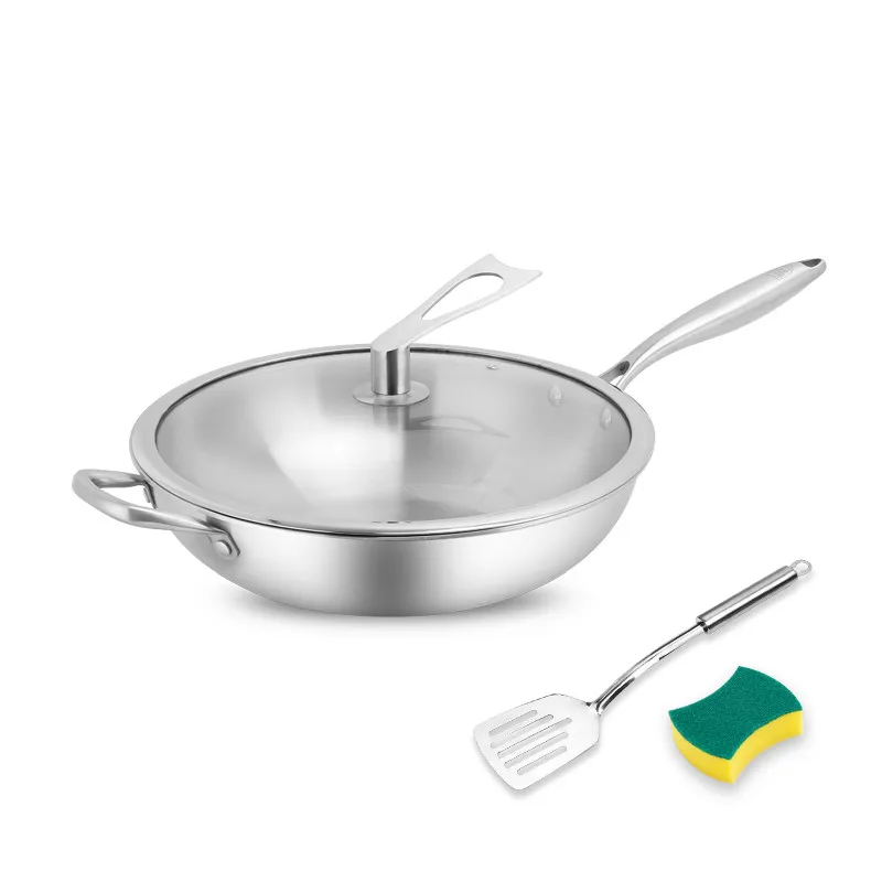 Сковорода бытовая из нержавеющей стали марки 304 не покрывающая масляными дымами