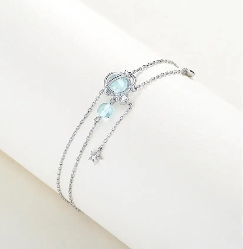 Модный двухслойный браслет-цепочка с подвеской в виде планеты и звезд для женщин