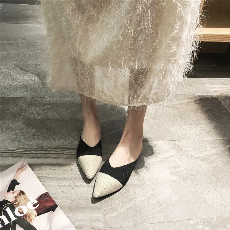 

Summer Women Flats Knitted Pointed Gladiator Women Slippers Casual Breathable Lazy Flat Silk Mules Sexy Romanesque Woman Sandals