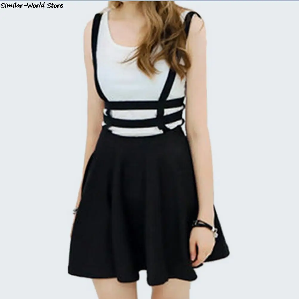 

Short Mini Strap Empire Skirts Black Women Girl Playsuit Skater Suspender Skirts Bandage