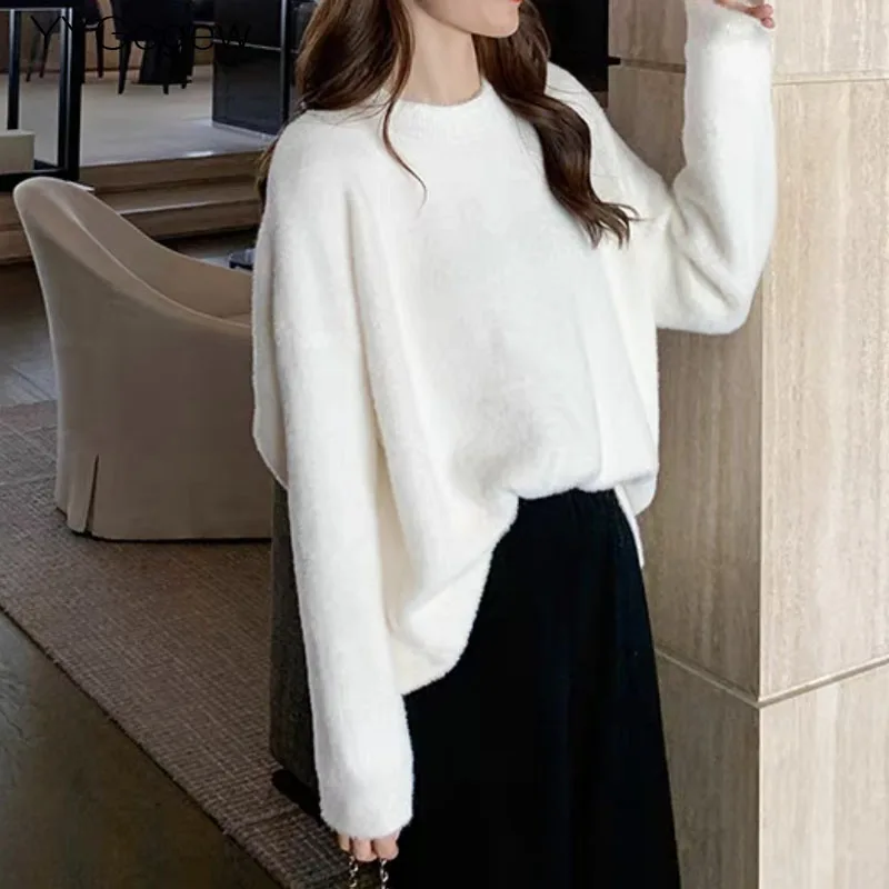 

autumn winter oversize thick mink cashmere sweater poullovers women batwing sleeve 2021 female casual warm fur sweater jumper