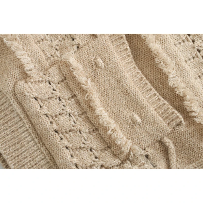 Women's sweater za 2020 cardigan ball decoration V-neck winter warm knitted single button casual striped |