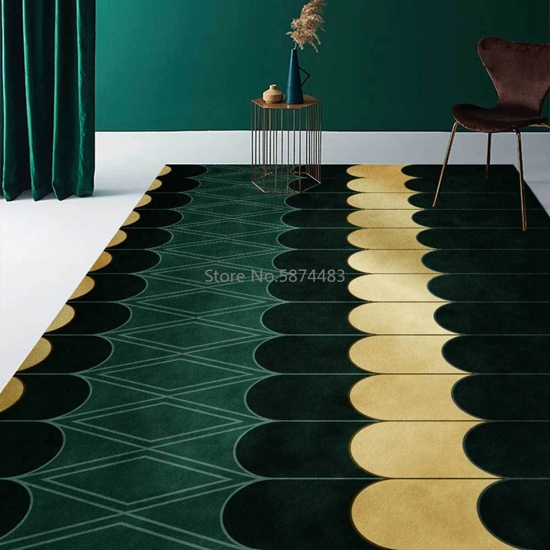 Dark Green Emerald Carpet Geometric Gold Line White Marble Mosaic Area Living Room Bedroom Sofa Non-slip Floor Mat | Дом и сад