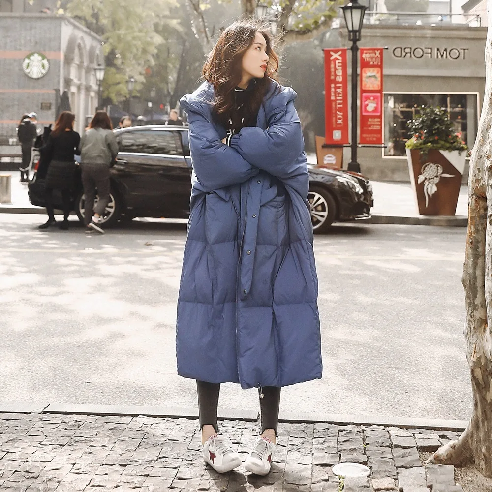 Photo Shoot Winter New Style Korean-style WOMEN'S Wear Retro Laziness over-the-Knee Long Loose Cotton Coat Hooded Cotton-pa