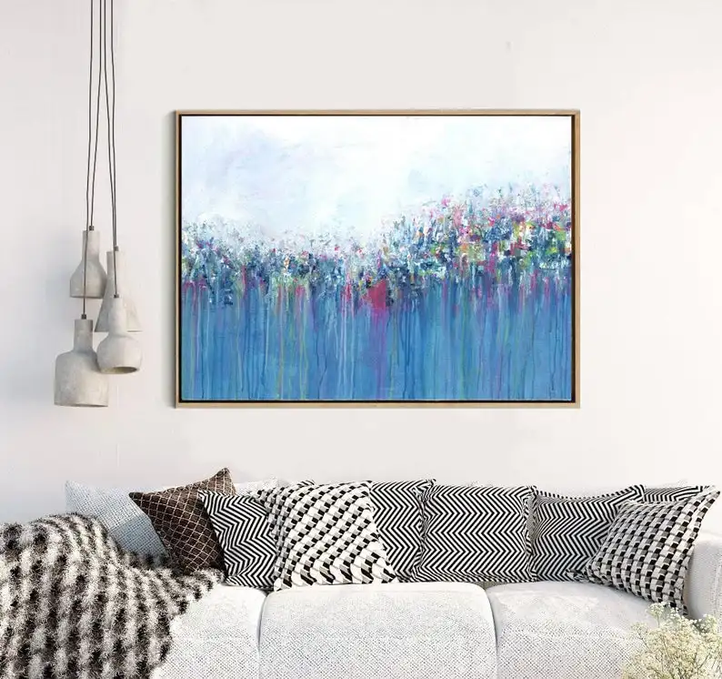 

Abstract oil Painting Abstract flowers Giclee Fine Art Modern Wall Art Original Art , Contemporary Flowers , Blue Abstract