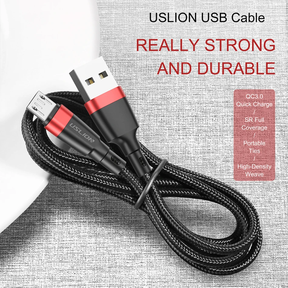 USLION Micro USB кабель 3A Быстрая зарядка USB кабель для передачи данных для samsung Xiaomi Redmi Note 4 5 Android Microusb Быстрая зарядка 3 м 2 м