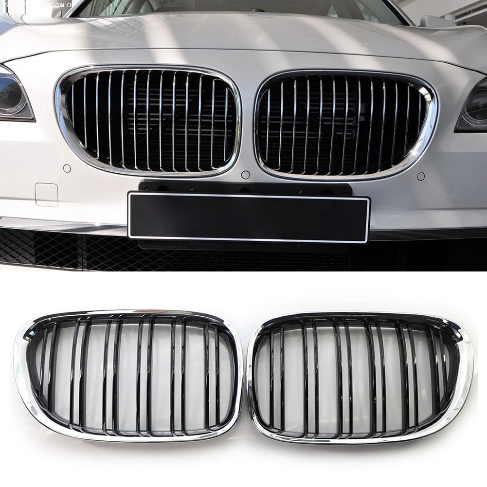 

Chrome Frame Gloss Black Double Slat Kidney Automobiles Grill Kidney Twin Fins Sport Grill for BMW F01 F02 F03 F04 09-12