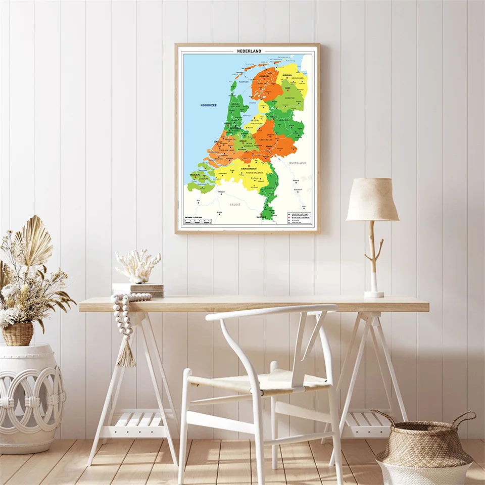 

42*59cm Political Map Of The Netherland In Dutch Canvas Painting Wall Poster Travel School Supplies Living Room Home Decoration
