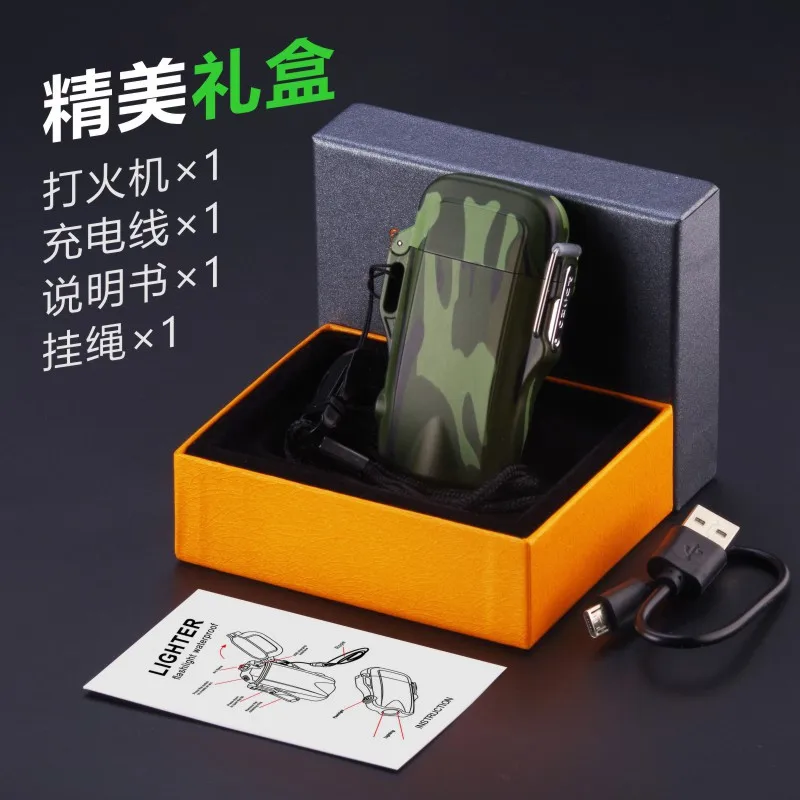 Rechargeable USB Electric Lighter Waterproof Flashlight Plasma Double Arc Palse Induction Metal Survival Tool Men's Gift | Дом и сад