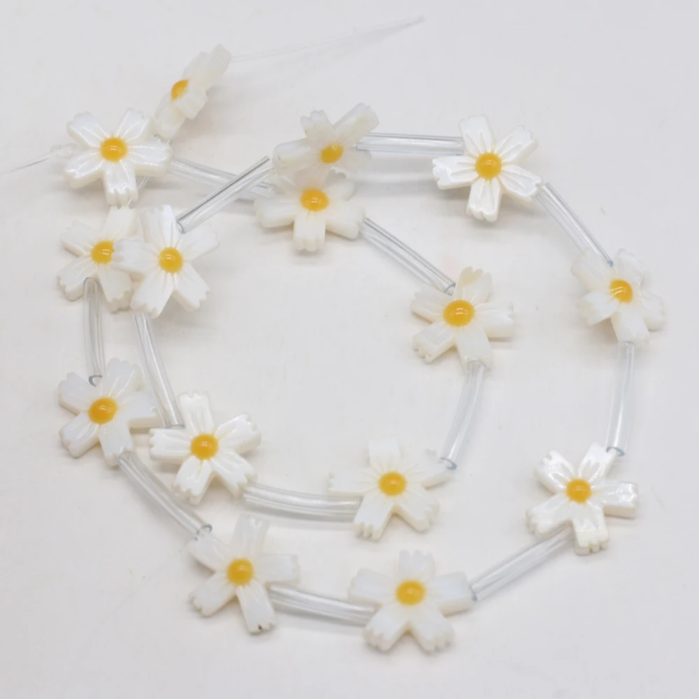 

2021 New Natural White Freshwater Shell Flower Shape Loose Beads for Jewelry Making DIY Necklace Bracelet 14x14mm15pcs/piece