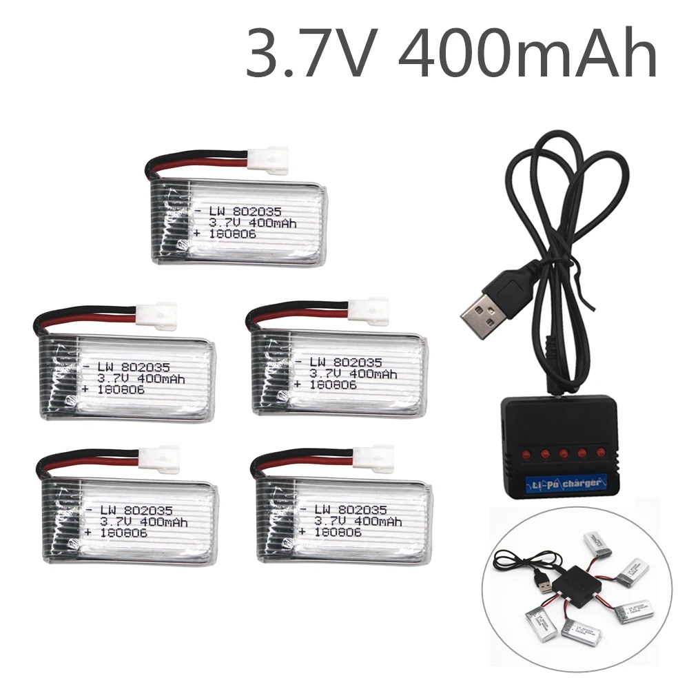 Аккумулятор и зарядное устройство Lipo 3 7 в 400 мАч 30c 802035 для H107 H31 KY101 E33C E33 U816A V252 H6C 25C