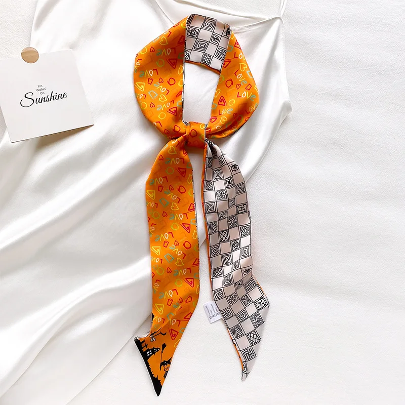 Длинный шелковый шарф лента Женский атласный шейный бандаж для волос мягкий