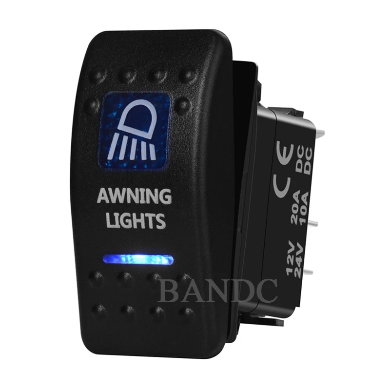 

5P On-Off Rocker Switch for Controlling Awning Lights for Car Boat Caravan Camper RV ARB UTV, Dual Blue Led Lights, 12V 24V
