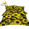 BlessLiving Sunflowers Duvet Cover Set Yellow Flowers Bedclothes Watercolor Floral Bedding Set 3pcs Vintage Style Quilt Cover 1
