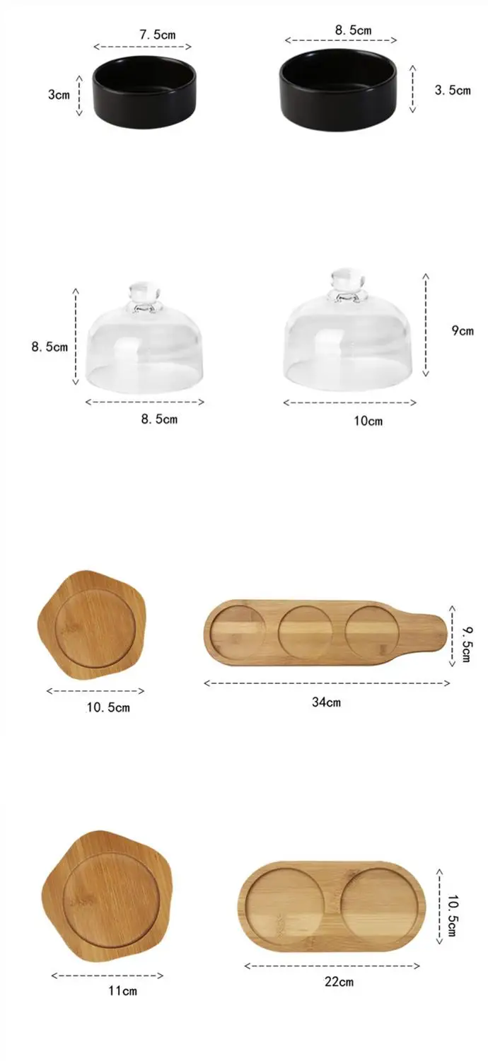 

Nordic Creative Ceramic Dessert Bowl Snack Dish Taste Fruit Plate Salad Ice Cream Bowl with Bamboo Tray Glass Cover Tableware