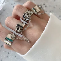 classic trendy silver color metal chain combination ring for women individuality creativity siamese hip hop punk ring