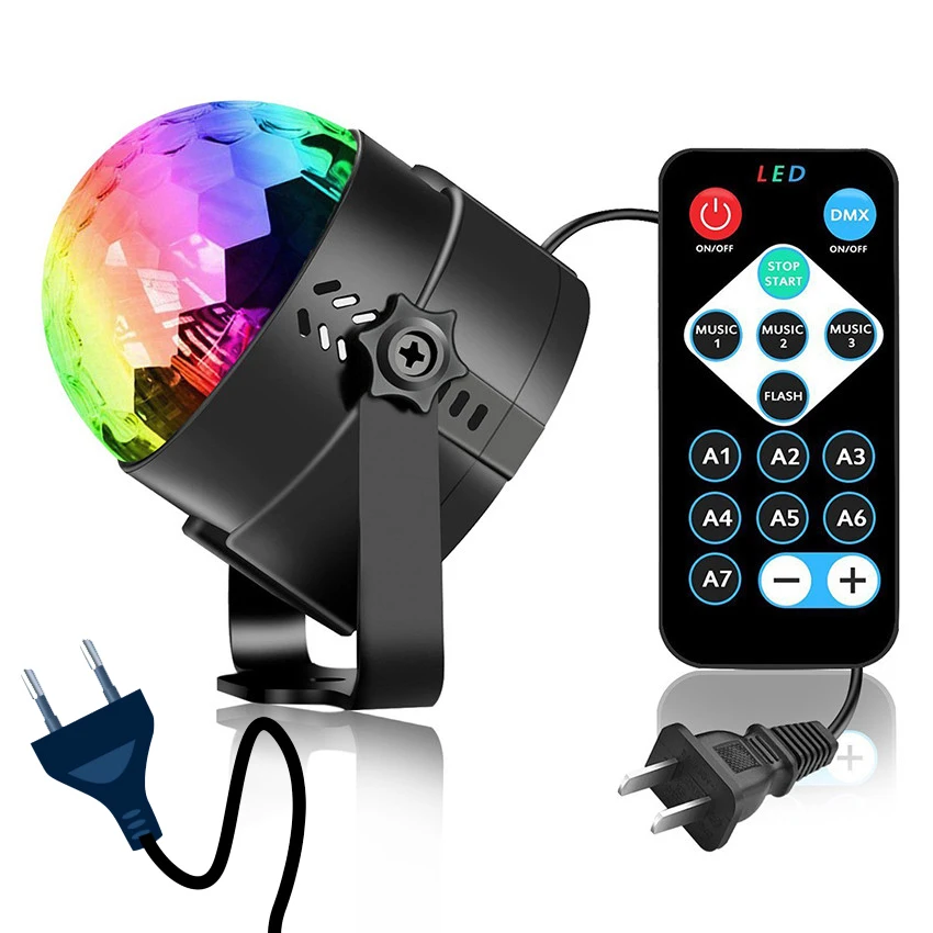 

Sound Activated Rotating Disco Ball Laser Projector Stage 3W RGB Colorful Light For Home KTV Bar DJ Party Christmas Wedding