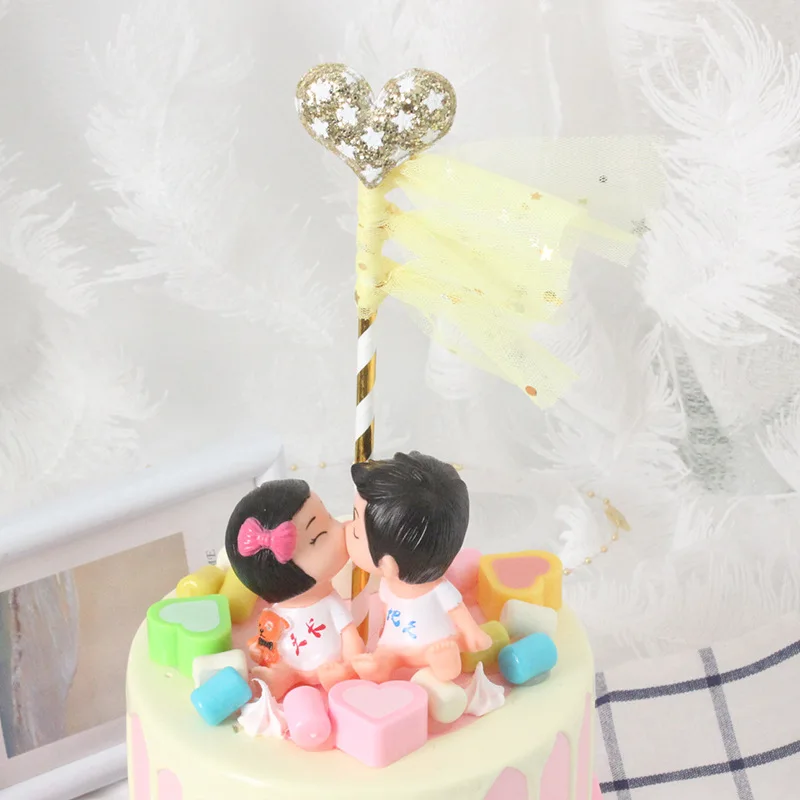 

Creative Heart Star Tassel Straw Birthday Cake Decoration