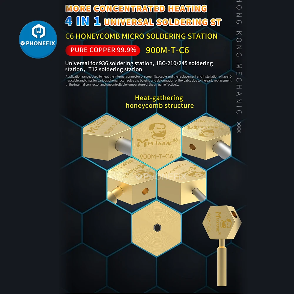 

Паяльная микростанция Mechanic 900M-T-C6 Honeycomb BGA PCB, наконечник для пайки, ремонт нагрева для паяльной станции T12 JBC-210/245