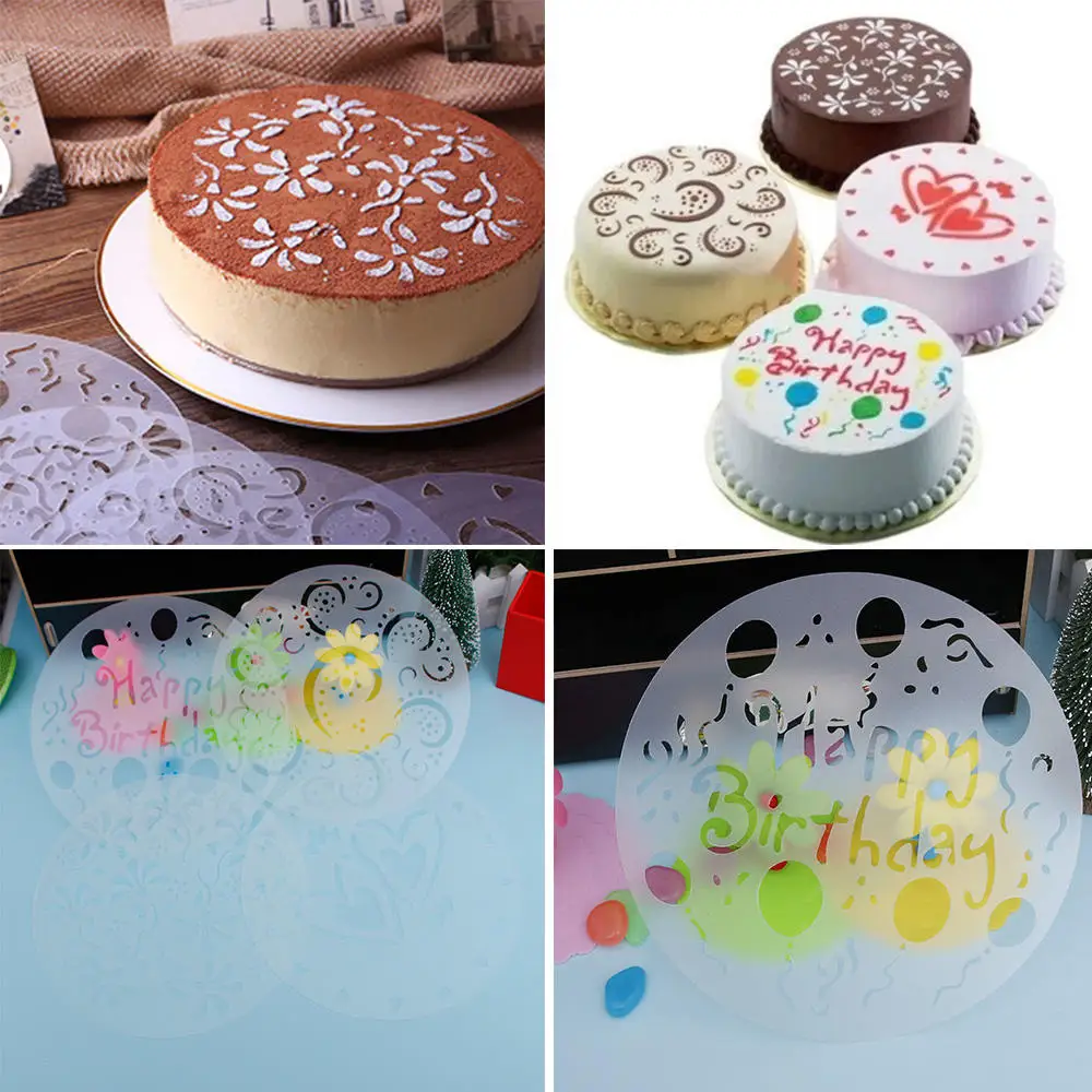 Экологически Чистые Высокого Качества 4 Стилей Flower Сердце Спрей Трафареты Торт