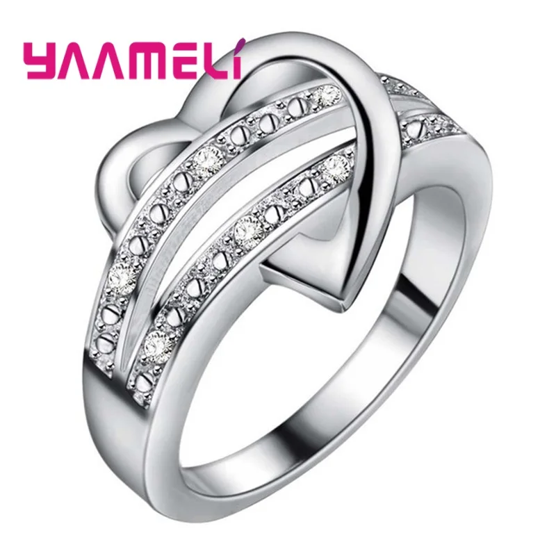 

925 Sterling Silver Romantic Heart Crystal Wedding Engagement Rings For Women Girls Fashion Jewelry Trendy 2021 Wholesale