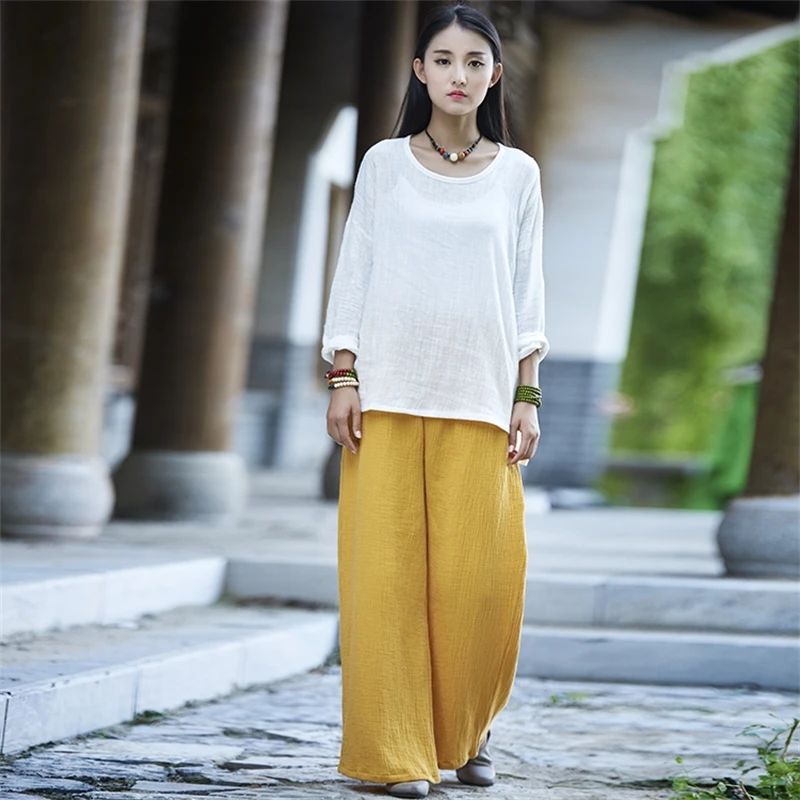 

Zen Women's Clothes Chinese Style Buddha Style Artistic Chinese Tea Service Hanfu Pants Ancient Style Cotton Linen Wide Leg