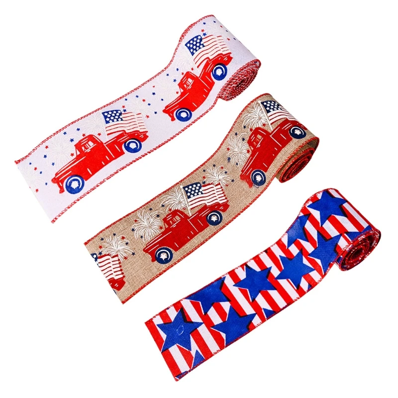 

3 Rolls Independence Day Ribbon Stars USA Flag Patriotic Ribbons 4th of July Gift Memorial Day Decorations 2m/6m
