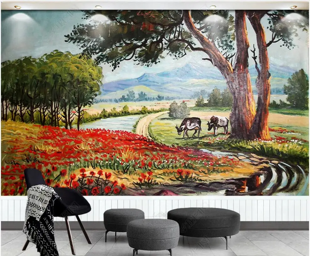 

3d wallpaper custom mural photo Beautiful idyllic countryside with flowers scenery decor 3d wall murals wall paper for walls 3 d