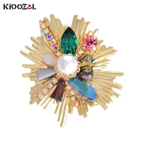 kioozol gothic style bright crystal flower brooch colorful pearl crystal brooch for women vintage luxury jewelry gift 176 ko2